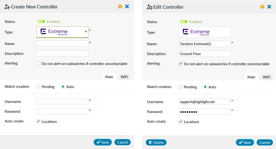 SD-WAN create or edit Extreme controller panel